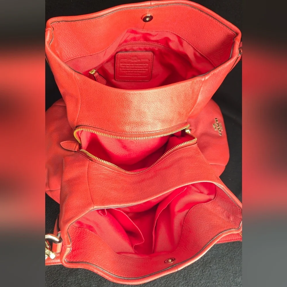Coach Madison Phoebe Red-Orange Pebbled Leather Slouch Shoulder Bag